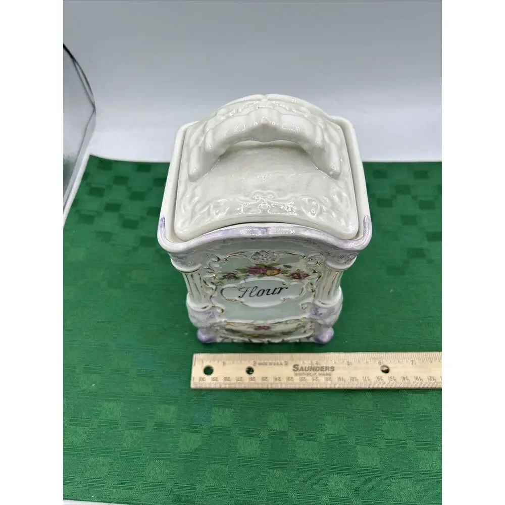 Vintage Hand-Painted Japan No 2748 Glass Luster Ware “Flour” Jar Victorian